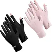[Loopeer] 2 Packs Women UV Sun Protection Gloves Full Finger Touchscreen Non Slip Gloves Breathable Summer Outdoor Gloves for Women