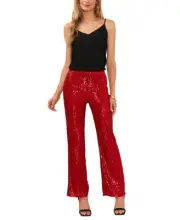 Vince Camuto Women's Pull-On Sequined Flared Pants (Ultra Red, XX-Large)