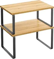 SONGMICS Cabinet Organizer Shelf, Set of 2 Kitchen Counter Shelves, Kitchen Storage, Spice Rack, Desk Organizer, Stackable, Expandable, Metal and Engineered Wood, Black and Natural UKCS02NB