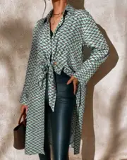 ZARA Women Multi Allover Print Tie Front Tunic Blouse Size S NWT