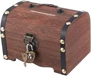 AIMALL Wooden Treasure Chest Retro Money Storage Box Coin Piggy Bank Organizer, Vintage Lock Design for Home and Office, 14x10x9.5 cm
