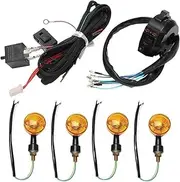 Motorcycle Indicators Turning For Y&AMAHA 22mm 7/8" 12V Universal Motorcycle Indicator Wiring Harness Swtich Indicators Turn Signal Light(Harness with 4 Lamps)