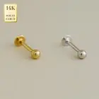 14K REAL Solid Gold Sphere Ball Labret Ear Post Stud Earring Body Jewelry 16G