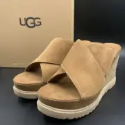 NEW UGG WOMENS ABBOT WEDGE SANDAL CHESTNUT SUEDE ESPADRILLE PLATFORM US 11 EU 42