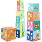 boppi Stacking Blocks Vehicle Toddler Toys with Letters and Numbers Dinosaurs