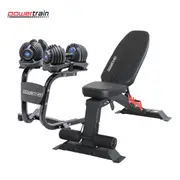 Powertrain 48KG Adjustable Dumbbell Set (Blue) & Stand with Flat Incline Decline Bench