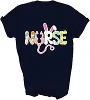 [MIRABOZZI] Nurse Life Easter Day Cute Bunny with Eggs Nursing Gift Unisex Shirt Women Men T-Shirt (Navy;M)