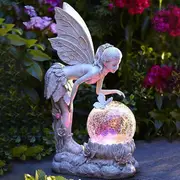 Fairy Solar Lights Garden Sculptures LED Crystal Crackle Ball Light Garden Christmas Decorations -Multicolour