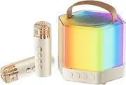 Karaoke Machine, Wireless Small Speaker, Portable Bluetoooth Speaker, 10.4x8.6cm, with 2 Wireless Microphone Powerful Sound Quality Great for Girls Ages 4, 5, 6, 7, 8, 9, 10, 12