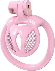 Male Small Flat Chastity Cage, Yithuet Cobra Mini Cute Colorful Patterns Chastity Lock for Sissy Men Inverted Chastity Device 3D Printed Penis Cock Cage with 5 Sizes Rings (Pink, CX2)