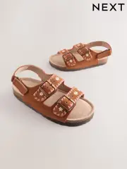Tan Brown Embroidered Standard Fit (F) Touch Fastening Strap Corkbed Sandals (AM2969) | $26 - $35