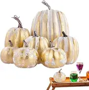 LeoLeozz Pumpkin Fall Decorations | Harvest Decor - Foam Pumpkins for Halloween Autumn Harvest Festival Home Table Decor (White Gold)