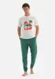 Ecru Tshirt & Pants, View Printed, Crew Neck, Regular, Long Leg, Short Sleeve Sleepwear for Men