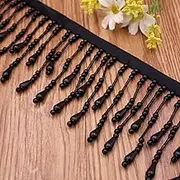 Fringe Trim，Curtain Tassels， 1 Yards Pearl Beaded Tassel Lace Trim Wedding Dress Curtain Lampshades Decoration Hanging Beads Pendant Ribbon Fringe(Black,1 Yard)