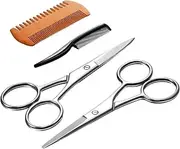 TecUnite 4 Pieces Beard Trimming Scissors Set, Grooming Scissors for Men and Mustache Beard Comb Beard Grooming Trim Scissor Kit with Storage Bag