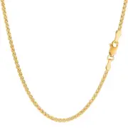 14k Yellow Gold Round Wheat Chain Necklace, 2.1mm