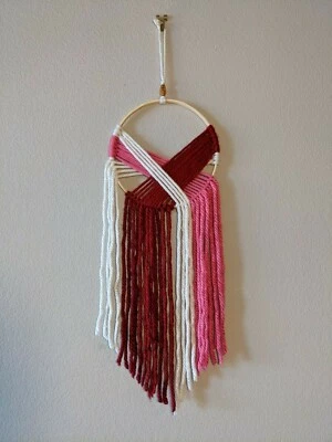 Modern Red, Pink, and White Hoop Yarn Wall Hanging, Boho Decor, Modern Decor