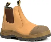 [diig] Work Boots for Men, Steel/Soft Toe Waterproof Working Boots, Slip Resistant Anti-Static Slip-on Safety Working Shoes 8 9 10 11 12 13 (Black)