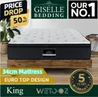 34cm Bedding Mattress Breathable Euro Top Medium Firm 7 Zone Pocket King 5Yrs