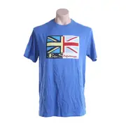 BEN SHERMAN Men's Basic Logo T-Shirt with Spliced Flag Design - Blue