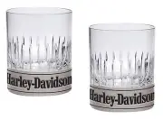 Harley-Davidson Old Fashioned Rocks 9 oz. Glasses Metal Base Set of 2 HDX-98741