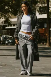 Grey Wide Leg Pants Elasticated Contrast Waist - Size 16XL, Women's Wide Leg Pants