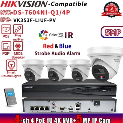 Hikvision 4CH NVR DS-7604NI-Q1/4P 4POE hybrid ColorVu Speaker 5MP IP Camera Lot