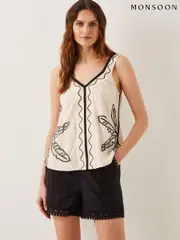 Monsoon Natural Hope Leaf Embroidered Cami Top (F74624) | $113