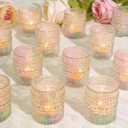 24 Pcs Votive Candle Holders, Iridescent Glass Candle Holders Bulk for Table ...