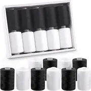 [Swpeet] 10Pcs 1000 Yards Black White 2 Colors All Purpose Threads with Sewing Needles Kit, Handy Polyester Sewing Threads Embroidery Thread, Hand Sewing Needle Threaders Set for Crafters Lovers