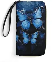 [BFGWK] Large Wallet Novelty Dark Blue Butterflies Printing Long Wallet With Zipper Leather Wallet Suitable For Both Men And Women, style, 19.7x10.5cm, Style, 19.7x10.5cm, 现代