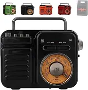 Retrowave 7-in-1 Radio, 2025 New Portable Am Fm Radio Bluetooth Rechargeable Battery Operated, with Bluetooth Playback, Sos Alarm, Suitable for Happy Camp, Emergency (Black)