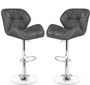 ALFORDSON Bar Stool 2Pcs Adjustable Kitchen Stools Willa Swivel Counter Barstools Grey Dining Chair in 62-84cm Seat Height with Anti-Slip Floor Protector for Home Bar Dining Room