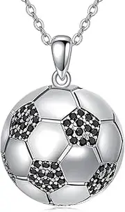 [Plesitep] Soccer Necklace 925 Sterling Silver Soccer Ball Necklace Necklace for Boy Girl, Sterling Silver, Cubic Zirconia