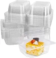 60Pcs Clear Plastic Food Square Boxes, FHDUSRYO 14 x 10.5cm Clamshell Cake Slice Boxes with Lids, Reusable Single Hinged Dessert Cheesecake Containers for Cake Portions Salads Hamburger Sandwiches