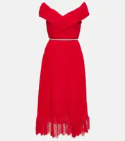 [Self-Portrait] Self-Portrait Off-shoulder chiffon midi dress AU 6 red