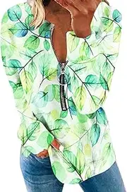 [MOLayys] Top Buys On,Hoodie Crop Top Winter Fashion Long Sleeve Zipper Leaf Butterfly Feather Printed Ladies Hoodless Womens Sweat (Q-e, M), Q-e, Medium
