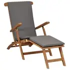 Solid Teak Wood Deck Chair with Cushion Outdoor Cream White/Dark Grey vidaXL