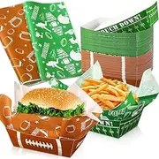 200 Pcs Football Party Supplies 1.1 lb 100 Paper Food Trays Serving Boats with 100 Grease Resistant Liner Papers Waxed Deli Paper Sheets for Football Birthday Sport Game Party Favors Decorations