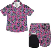 [Juload] SEA Boys Hawaiian Outfit Kids 2 Pieces Button Down Shirts And Compression Lining Short Sets For Beach Summer