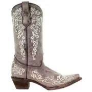 Corral Boots Floral Embroidered Pointed Toe Cowboy Youth Girls Brown Casual Boo