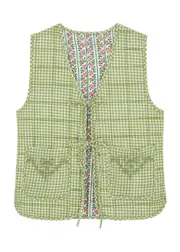 Damson Madder Arte Reversible Quilted Cotton Gilet - Khaki - 6 (UK6 / XS) 6 (UK6 / XS)