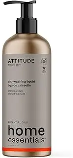 ATTITUDE Dish Soap, EWG Certified, Plant and Mineral-Based Ingredients, Vegan and Cruelty-free Household Products, Orange and Sage, Refillable Aluminum Bottle, 16 Fl Oz