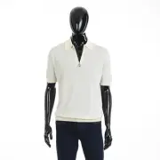 STEFANO RICCI 1100$ Ivory White Zip Polo Shirt - Silk Knit, Eagle Head Accessory