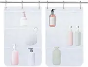 [Generic] Mesh Shower Wall Bag - Wall Hanger Storage Pockets for Bath - Space Saving Toiletry Accessories Organization Solution for Adults Friends Lovers College