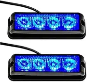 STBLTBAR 4 LED Emergency Strobe Lights Bar Super Bright Beacon Flash Caution Bars with 17 Different Flashing for Vehicles Trucks 2PCS (Blue)