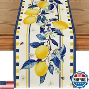 Artoid Mode Lemon Tree Flower Bee Summer Table Runner, Seasonal Holiday Kitch