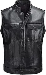 [Generic] Western T Shirts for Men Cool and Handsome Zipper Button Motorcycle Casual Leather Vest Valentines Graphic Tees Men