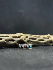 Native American Zuni inlay multi-color sterling silver ring size 9