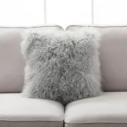 Light Gray Mongolian Lamb Fur With Feather Down Insert Pillow